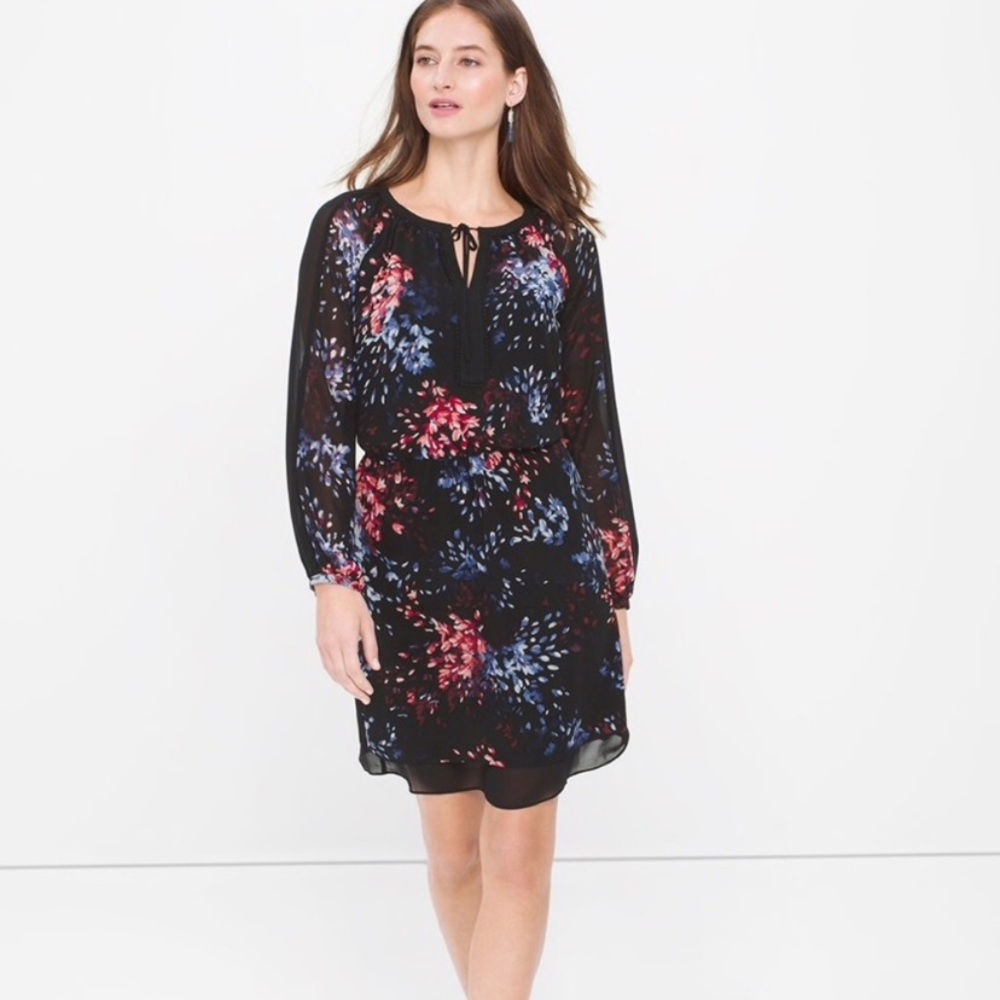 NEW White House black market multi floral sheer chiffon dress size 0